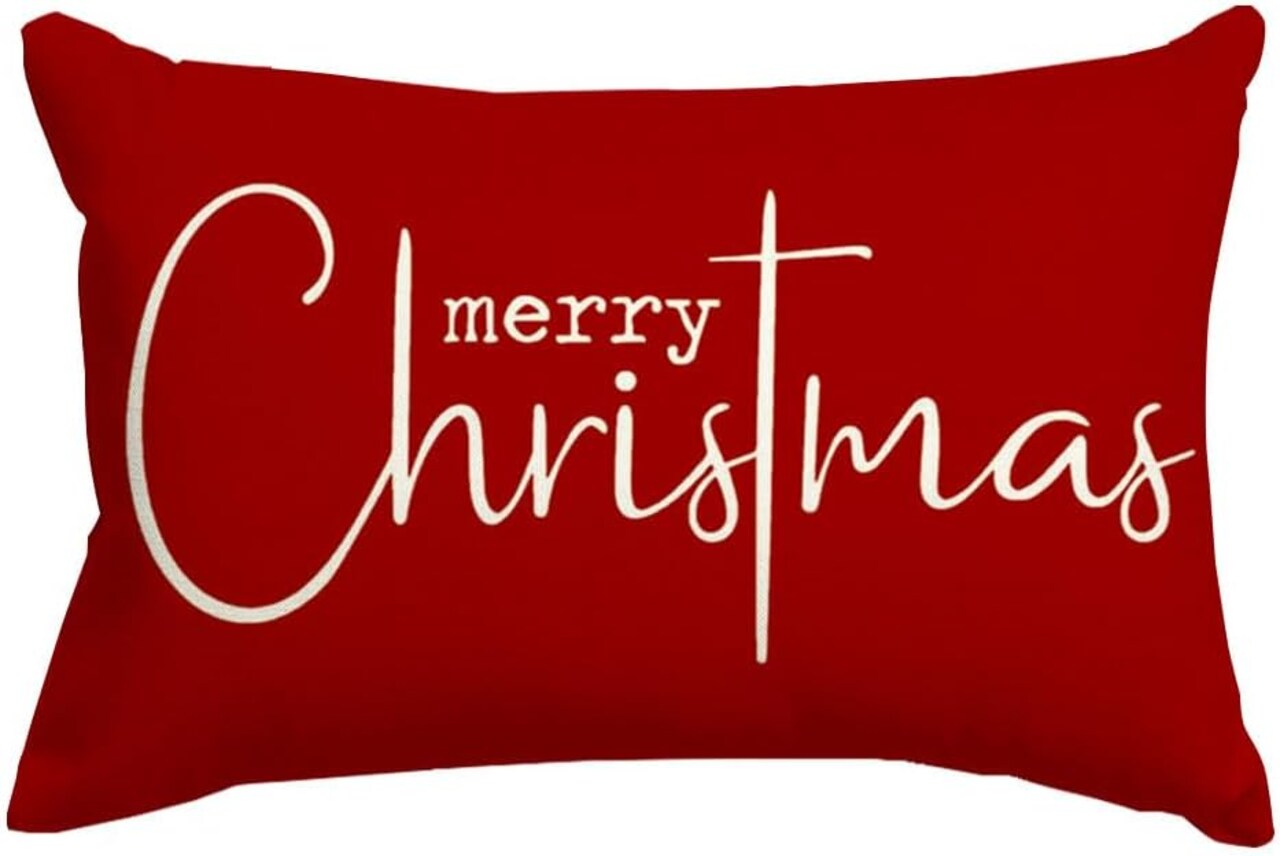 Christmas Pillow Covers 12x20 Inch,Red Merry Christmas Saying Decorations Winter Decorative Throw Pillow Cases,Farmhouse Holiday Xmas Lumbar Cushion Covers for Couch Living Room(16)